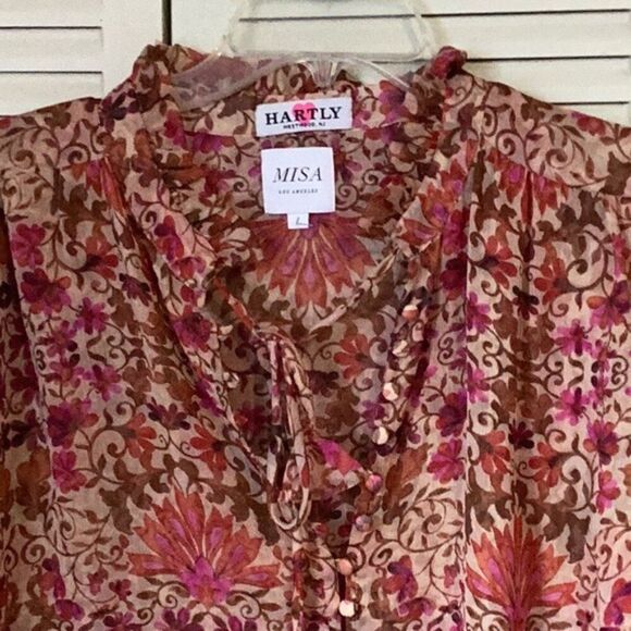 MISA HARTLY Women's red floral long sleeve size L - Picture 3 of 9